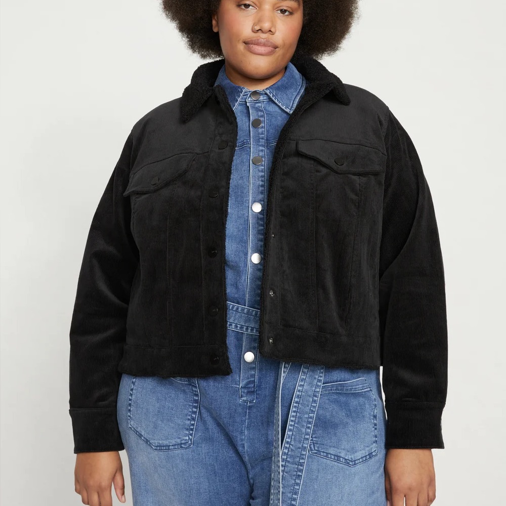 Universal Standard Parker Teddy-Lined Corduroy Jacket in Black